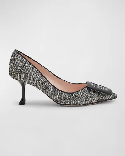 Roger Vivier Viv In The City Tweed Buckle Pumps In Black