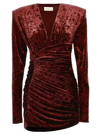 Alexandre Vauthier Ruched Velvet Mini Dress In Bordeaux