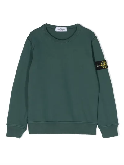 Stone Island Junior Compass-patch Cotton Sweatshirt In Grün