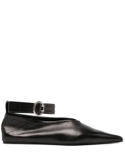 Jil Sander 10mm Leather Ballerina Flats In Black