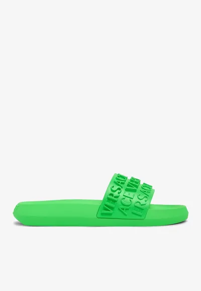 Versace 3d-logo Rubber Slides In Green