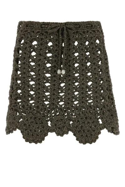 Ganni Crochet Knit Skirt In Green