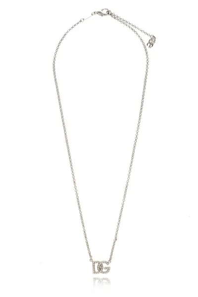 Dolce & Gabbana Logo Embellished Necklace In Silver