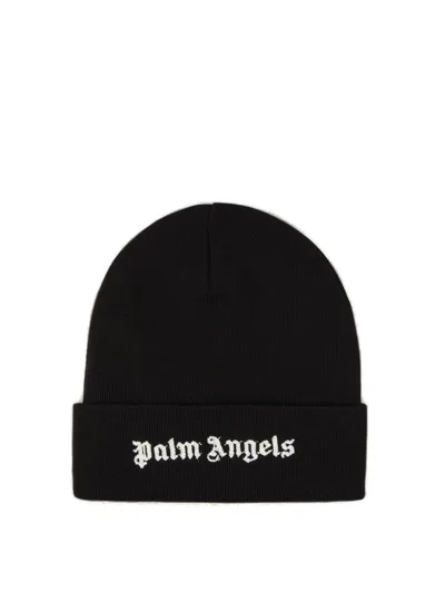 Palm Angels Logo Embroidered Knit Beanie In Black