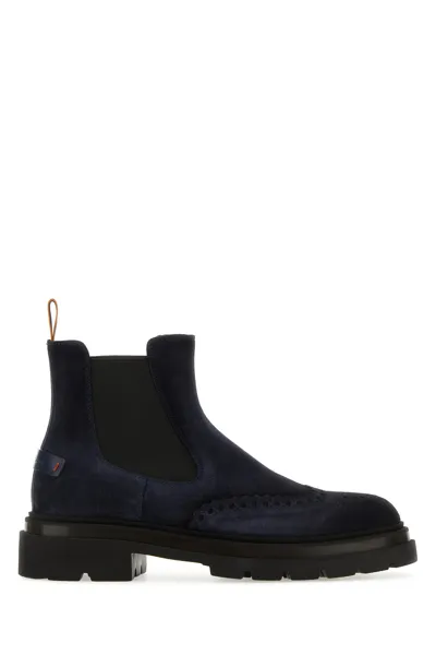 Santoni Suede Ankle Boots In Blue