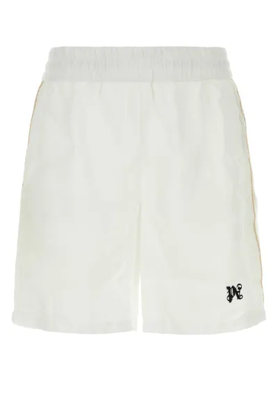 Palm Angels Pa Monogram-print Linen Track Shorts In White