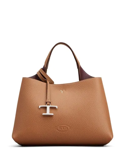 Tod's Logo-pendant Leather Tote Bag In Brown