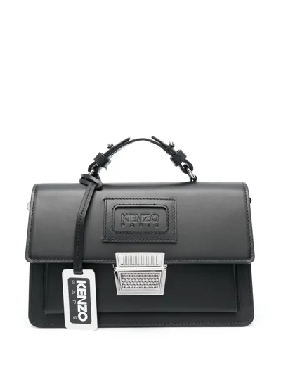 Kenzo Logo-debossed Leather Tote Bag In Black