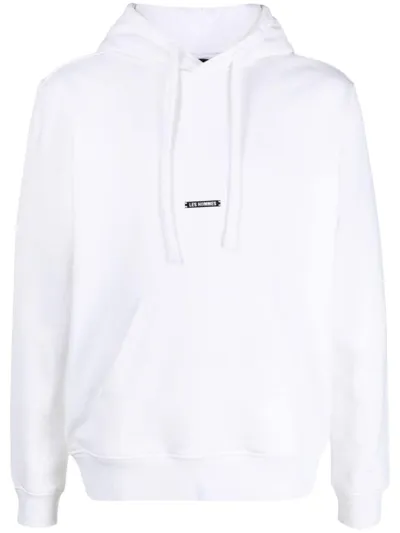 Les Hommes Logo-patch Drawstring Cotton Hoodie In White