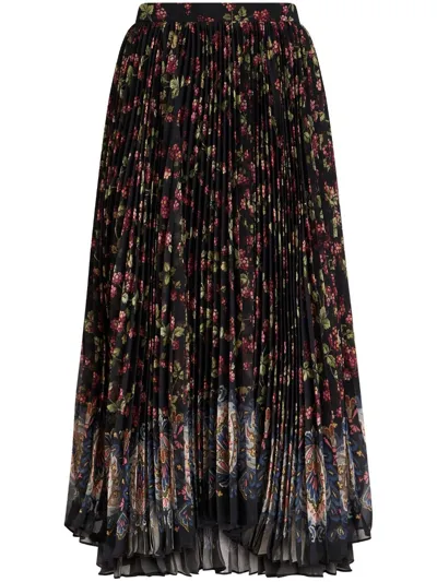 Etro Garden Party Pleated Midi Skirt In Multicolor