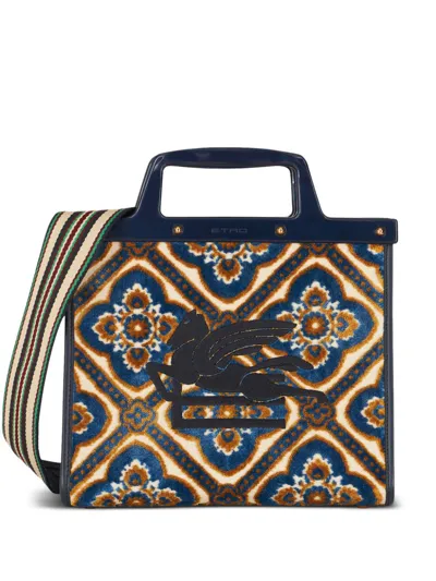 Etro Small Love Jacquard Tote In Blue