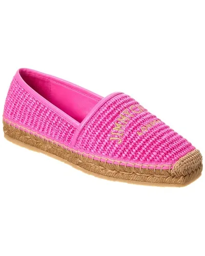 Jimmy Choo Brie Raffia Embroidered Logo Espadrilles In Pink