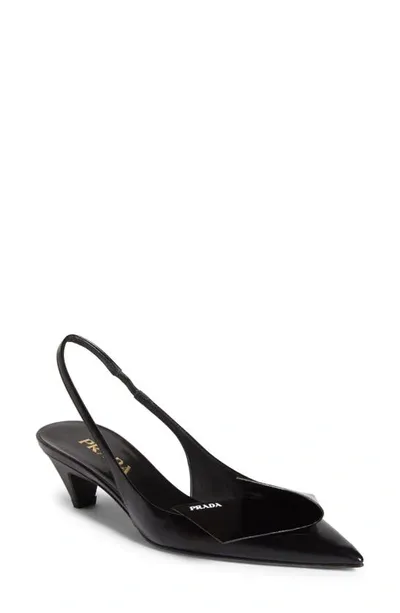 Prada Fold Pointed Toe Slingback Pump In Black