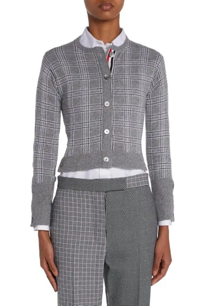 Thom Browne Pow Cashmere Crew Neck Cardigan In Tonal Grey 982