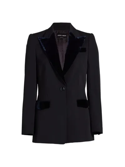 Giorgio Armani Virgin Wool Tuxedo Jacket With Velvet Details In Dark Navy