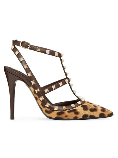 Valentino Garavani Rockstud Calf Hair Caged Pumps In Animal Print