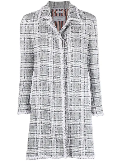 Thom Browne Chenille Tweed Crochet Pearl Bal Collar Dress In Grey