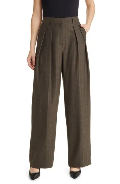 Theory Double Pleat Wool Blend Pants In Hickory Mélange