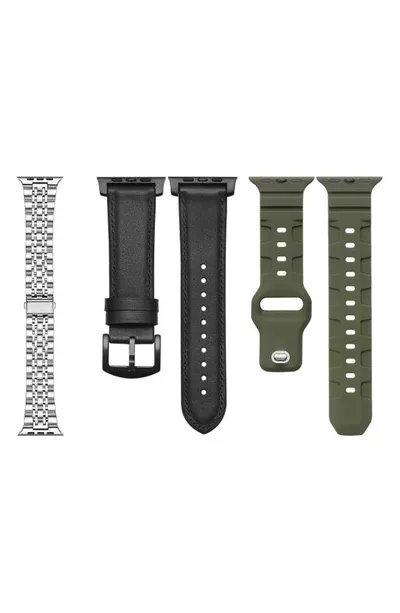 The Posh Tech 3-pack 24mm Apple Watch® Watchbands In Silver Black Green