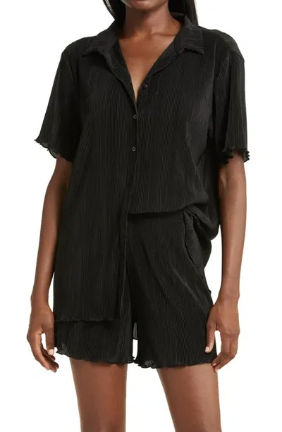 Open Edit Plissé Short Pajamas In Black