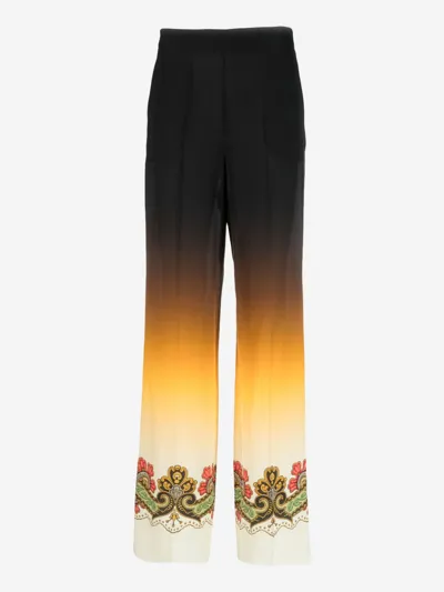 Etro Graphic-print Straight-leg Trousers In Black