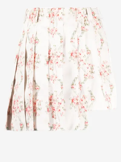 Simone Rocha Floral-print Pleated Asymmetric Taffeta Skort In Wreath