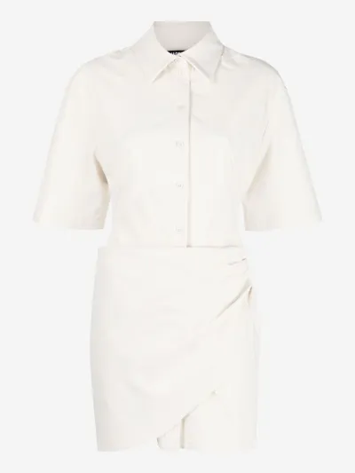 Jacquemus Short Dress La Robe Camisa White Draped In Beige