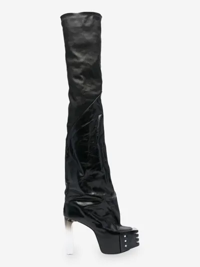 Rick Owens Thigh-high Platform Boots In Black