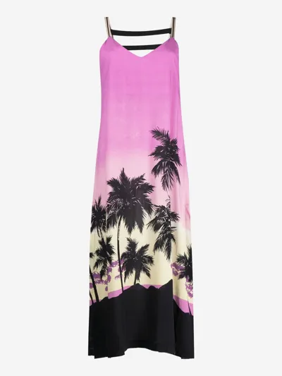 Palm Angels Sunset-print Midi Dress In Purple Black