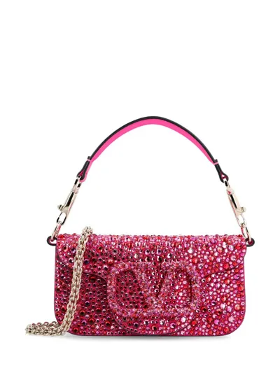 Valentino Garavani Small Locò Sequined Silk Top Handle Bag In Pink