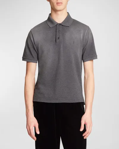 Saint Laurent Men's Pique Polo Shirt In Cloud Grey