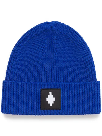 Marcelo Burlon County Of Milan Cross Logo-patch Ribbed-knit Beanie In Blue