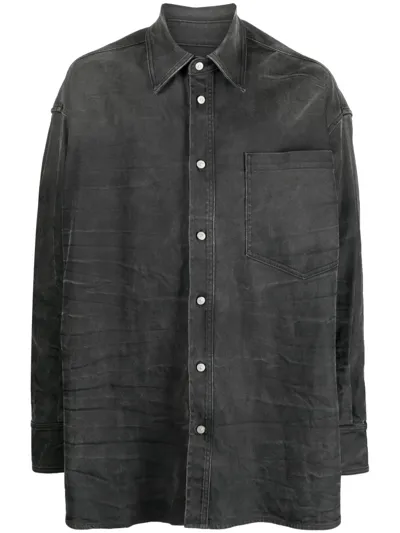 Mm6 Maison Margiela Bleached Detail Denim Shirt In Grey