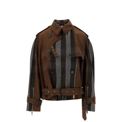 Burberry Check Biker Jacket In Brown