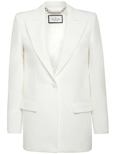 Philipp Plein Cady Single-breasted Peaked Blazer In White