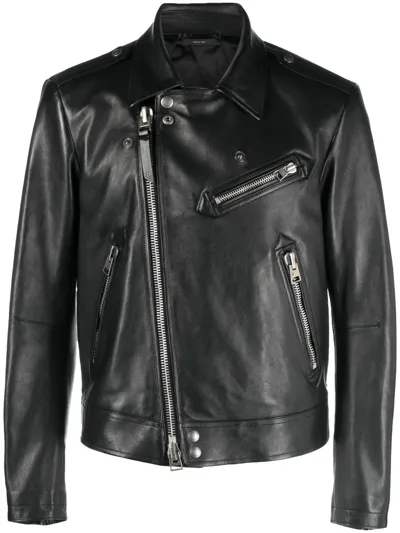 Tom Ford Slim-fit Full-grain Leather Biker Jacket In Black