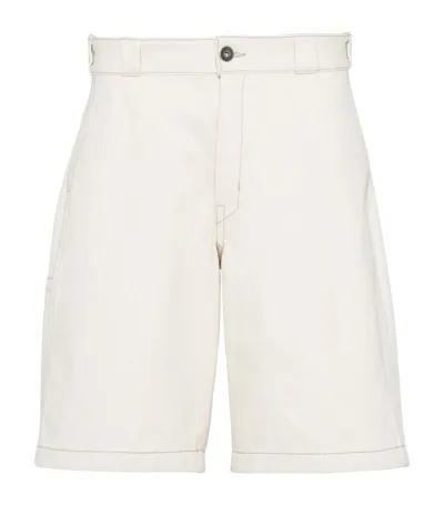 Prada Bull Denim Bermudas In Beige