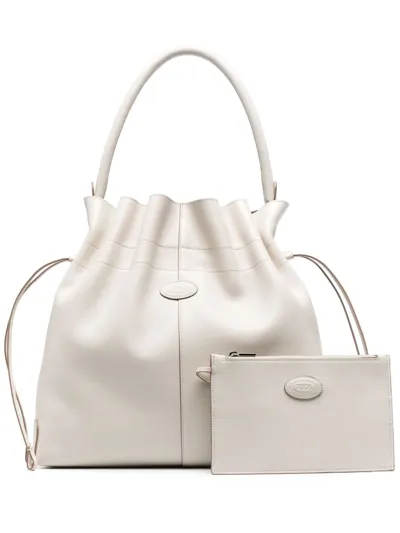 Tod's Logo-appliqué Leather Bucket Bag In Neutrals