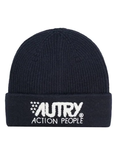 Autry Embroidered-logo Knitted Beanie In Black