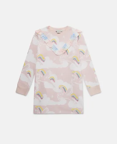 Stella Mccartney Kids' Rainbow Unicorn Cloud Print Sweater Dress In Blue