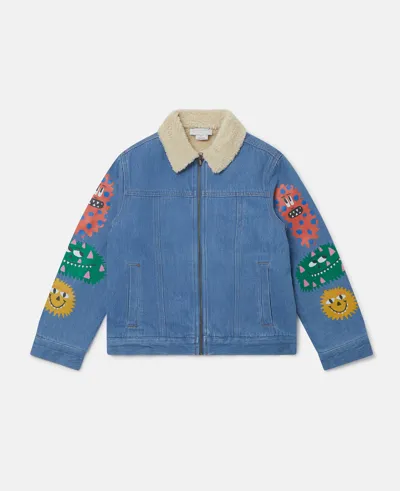 Stella Mccartney Kids' Monster Patch Borg Denim Jacket In Blue