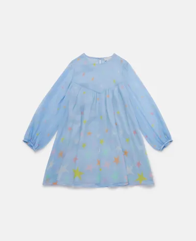 Stella Mccartney Kids' Star Print Silk Dress In Blue