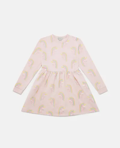 Stella Mccartney Kids' Rainbow Unicorn Print Skater Dress In Multicolour