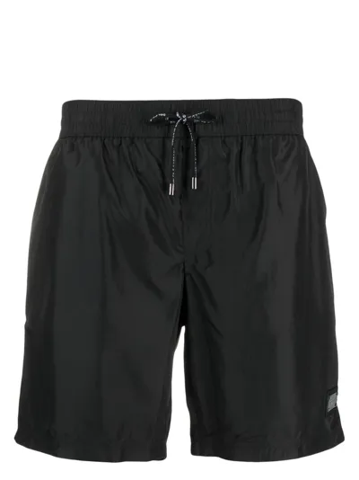 Dolce & Gabbana Boxer Da Mare Medio Con Placca Logata In Black