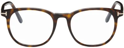 Tom Ford Tortoiseshell Blue Block Soft Round Glasses In 52 Shiny Classic Dar