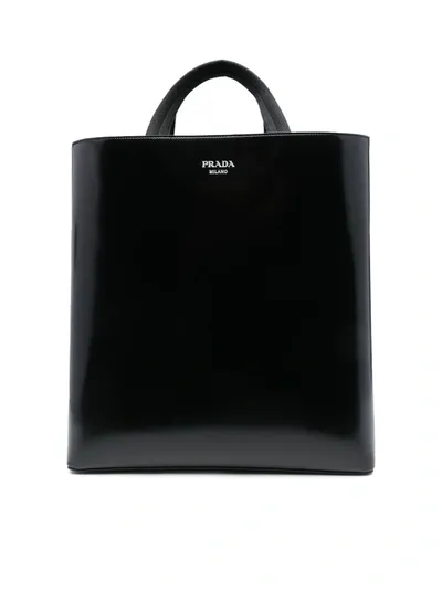 Prada Leather Shopping Bag In Black