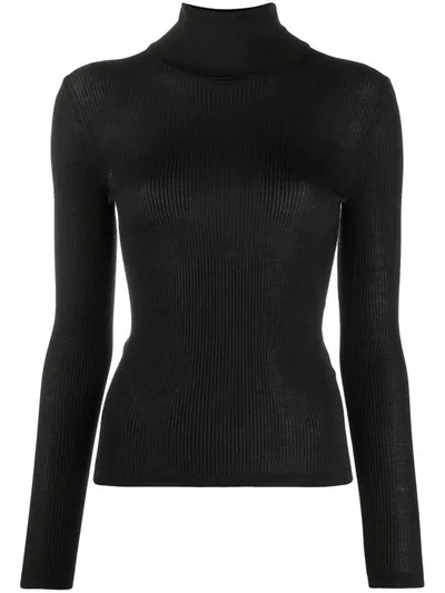 Saint Laurent Wool And Silk Blend Turtleneck Sweater In Black