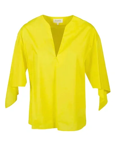 Psophia Cotton V-neck Top In Yellow