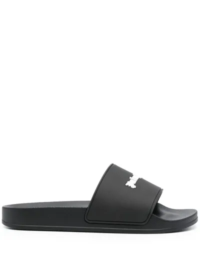 Palm Angels Logo Detailed Pool Slides In Black