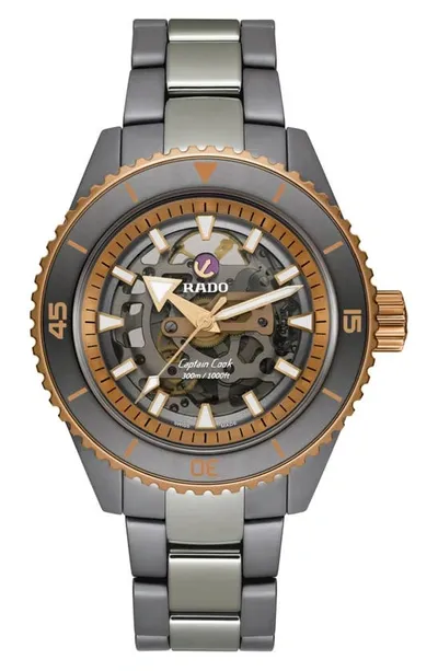 Rado Captain Cook High Tech Ceramic Skeleton Bracelet Watch, 43mm In Gold Tone / Grey / Rose / Rose Gold Tone / Skeleton